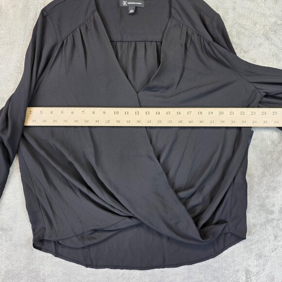 INC International Concepts Blouse Womens Large Black Surplice Wrap Long Sleeve - Picture 5 of 11